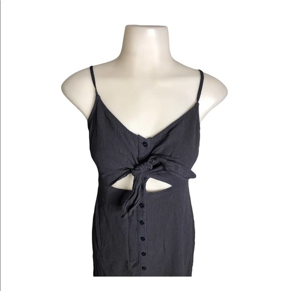 Topshop | Dark Blue Spaghetti Strap Button Down Dress Cut Out self Tie Chest - Picture 5 of 9